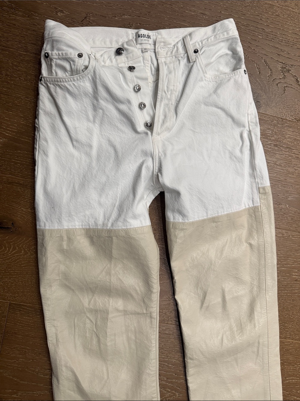AGOLDE Two Tone Straight Leg Jeans White & Beige Panel Size 27 - Picture 4 of 7